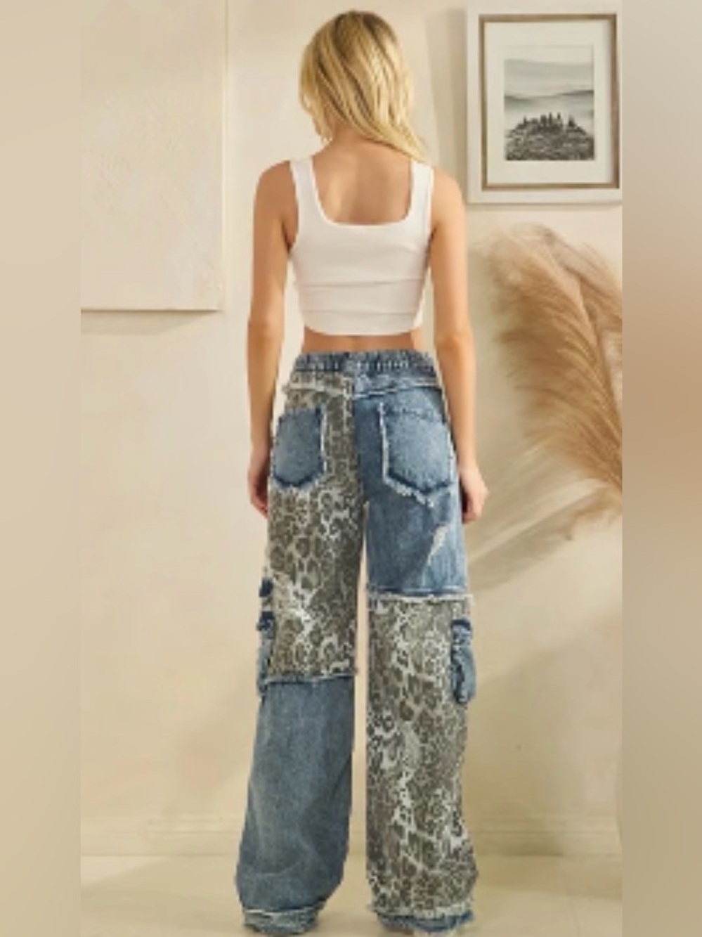 Spot On Leopard Print Women's Jeans - Denim Patch Detail - Picture 4 of 7